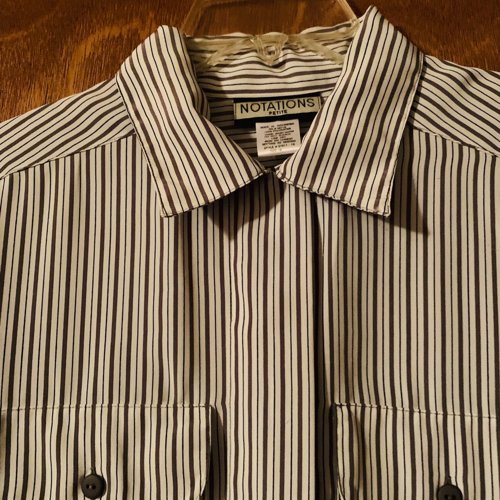 Long sleeve button down petite shirt.